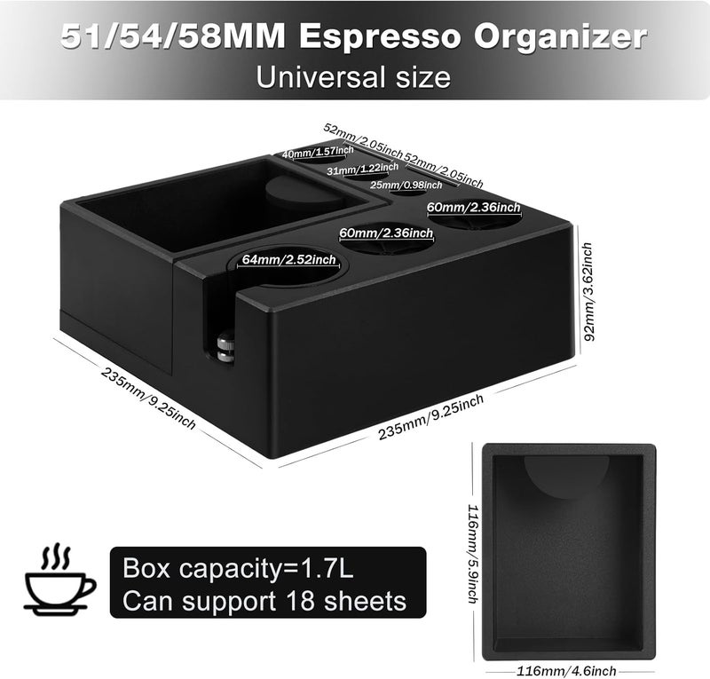 PUSEE Espresso Knock Box & Tamp Station, 9 in 1 Espresso Organizer, Fit 51,54,58MM Tamper, Distributor, Portafilter & Puck Screen Accessories, Detachable Knock Box - Image 2
